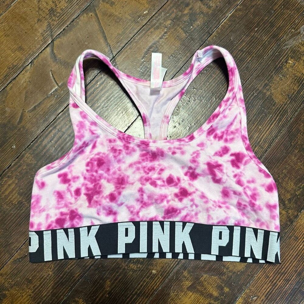 Victoria’s Secret sporty racerback pink tie dye wireless sports bra